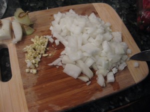 Prepped onions and garlic