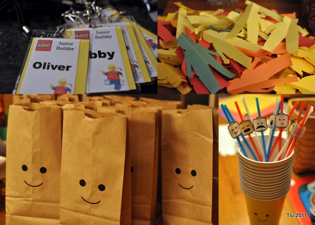 Homemade Lego party favors and supplies