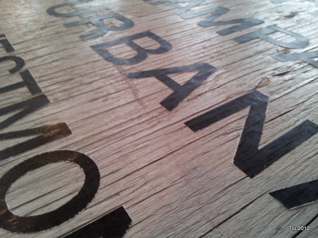 Letters stuck on the wooden board