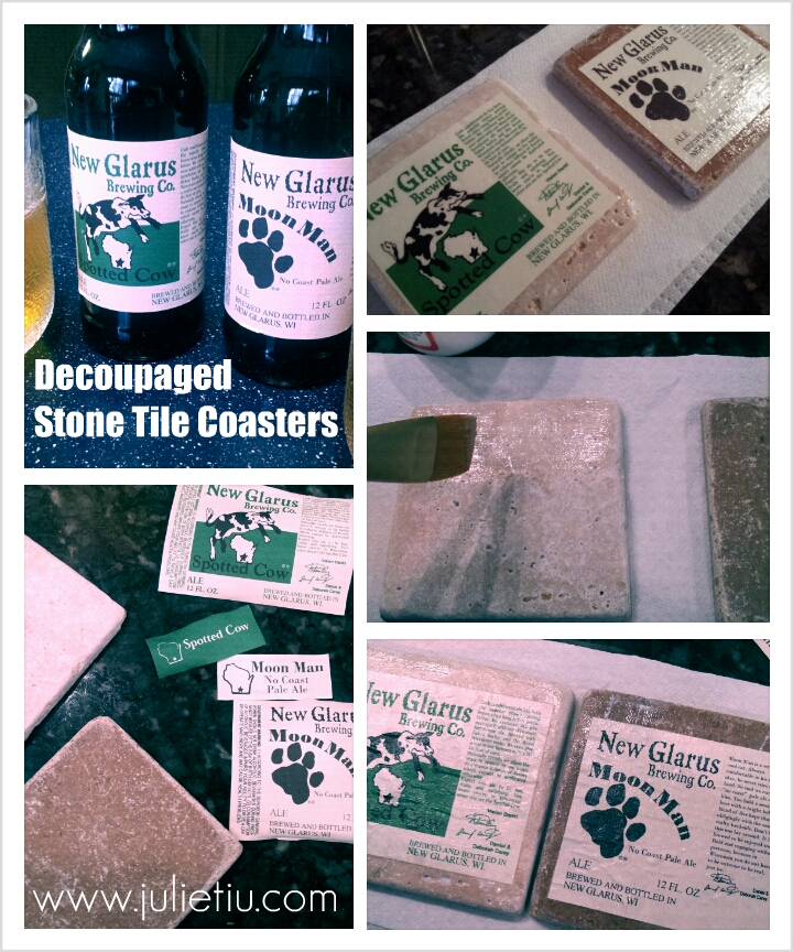 Decoupaged Stone Tile Coasters DIY Beer Label Stone Tile Coasters